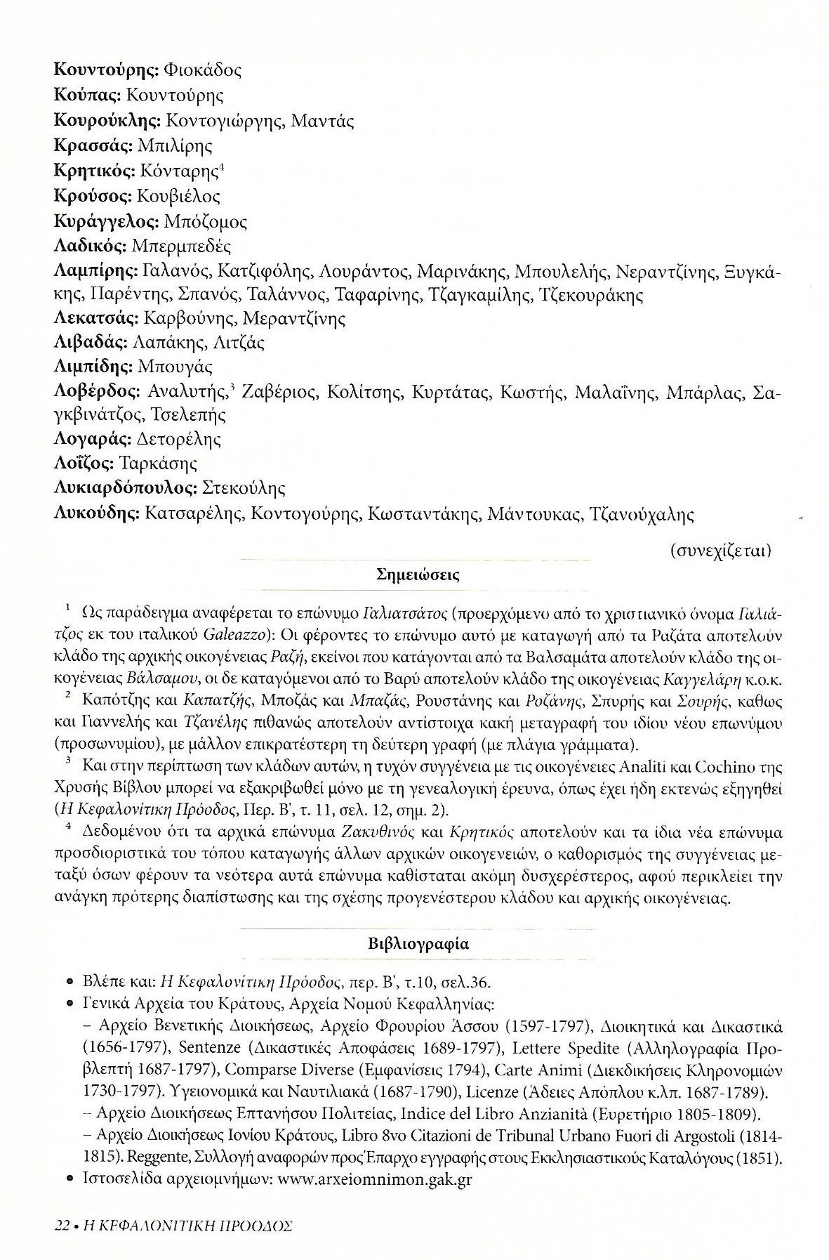Κεφαλονίτικα επώνυμα , Κεφαλονίτικη Πρόοδος, Β-20, σελ. 22